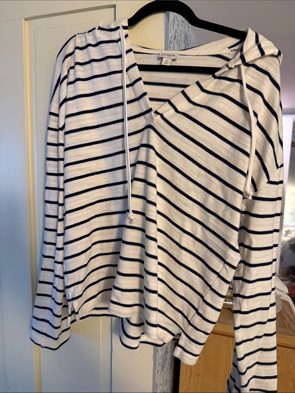 J. Crew White and Navy Striped Knit Top